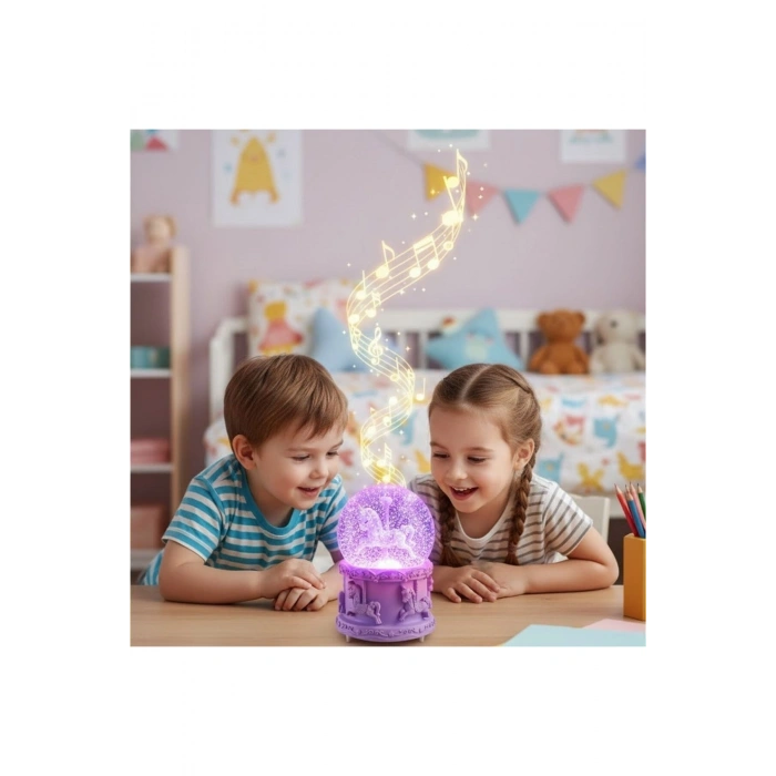 Pilli Işıklı Müzikli Kar Küresi–At Figürlü Eğlenceli Masaüstü Biblo, LED Aydınlatmalı Dekoratif Hedi