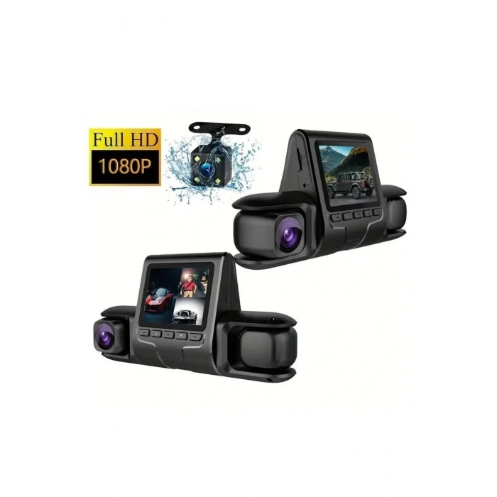1080P Üçlü Lens Araba Dash Cam Dashcam Ön İç & Arka HD Araba DVR 120 ° Açı Döngü Kaydı Yerçe