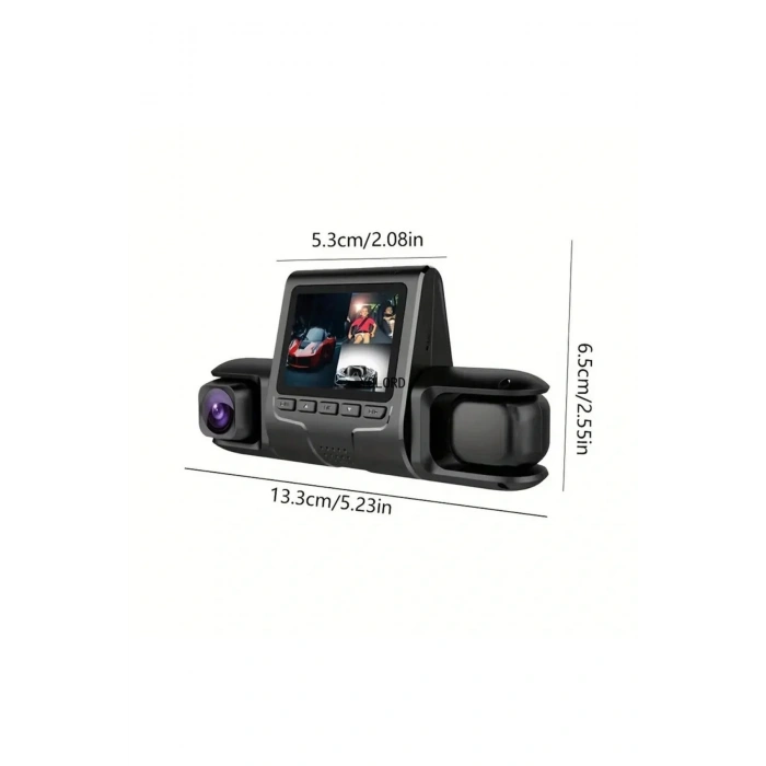 1080P Üçlü Lens Araba Dash Cam Dashcam Ön İç & Arka HD Araba DVR 120 ° Açı Döngü Kaydı Yerçe