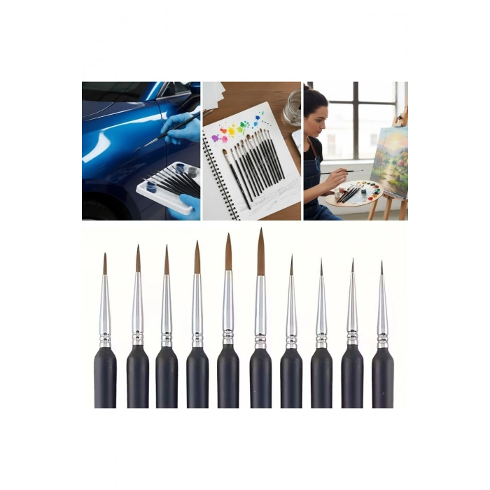 10 Adet Hobi ve Araba Rötüş Fırça Seti – İnce Detay Boyama, Model Yapımı ve Araç Çizik Giderme İçin
