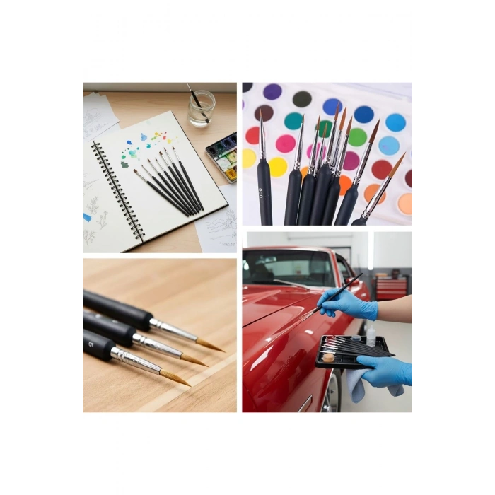 10 Adet Hobi ve Araba Rötüş Fırça Seti – İnce Detay Boyama, Model Yapımı ve Araç Çizik Giderme İçin