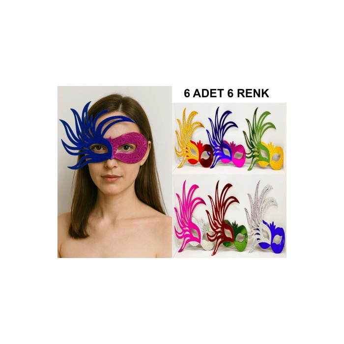 6'lı Renkli Balo Maskesi Seti | Karton &amp; Lastikli (Yetişkin-Çocuk Uyumlu) (5324