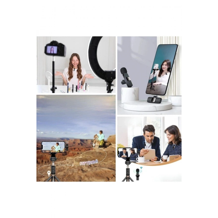 Type C Uyumlu İphone Dönüştürücülü Kablosuz Yaka Mikrofonu Android ve İphone Uyumlu Mini Mikrofon (5