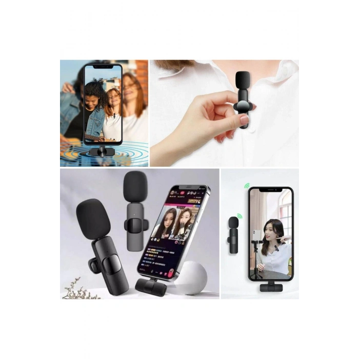 Type C Uyumlu İphone Dönüştürücülü Kablosuz Yaka Mikrofonu Android ve İphone Uyumlu Mini Mikrofon (5