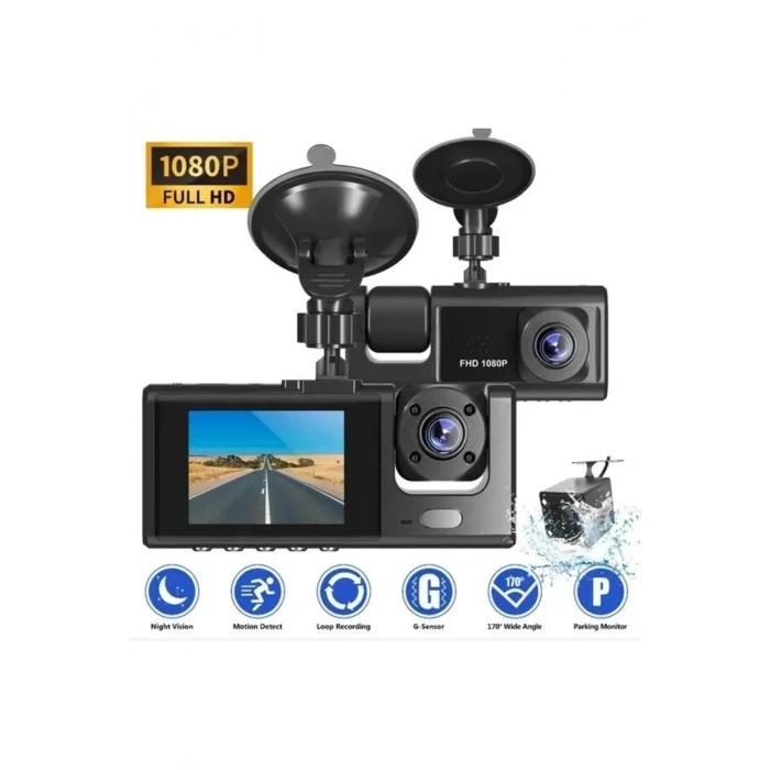 Araç Araba Kamerasi Black Box Traffic Recorder 3 Kameralı (5324)
