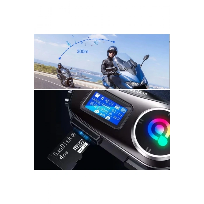 Q58 Motorsikletler İçin Fener Özellikli SD Kart Bölümlü LCD Ekranlı Kablosuz Bluetooth Kulaklıklı –