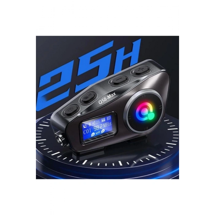 Q58 Motorsikletler İçin Fener Özellikli SD Kart Bölümlü LCD Ekranlı Kablosuz Bluetooth Kulaklıklı –
