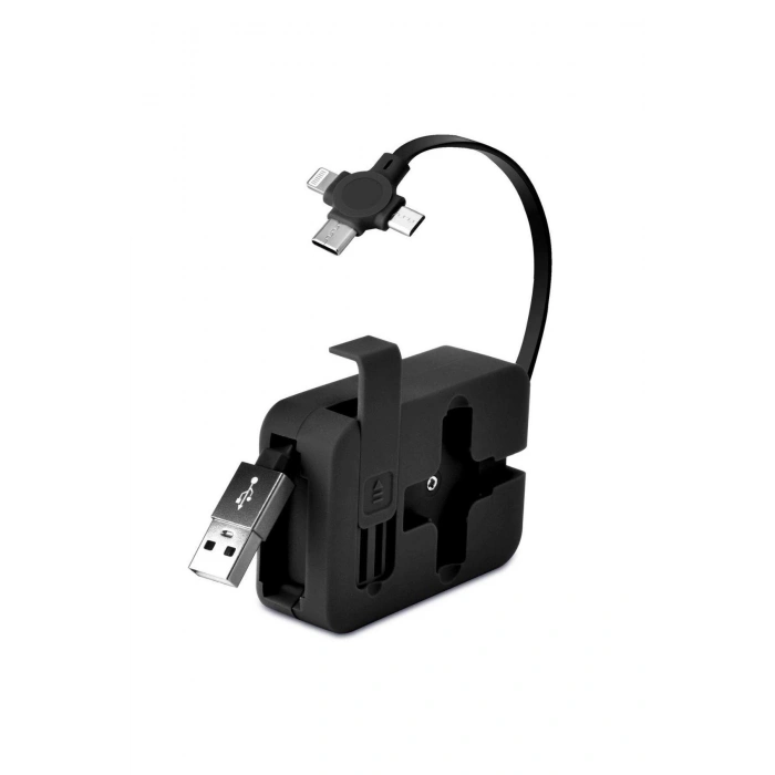 Cep Tipi Telefon Tutuculu Makaralı Uzayıp Kısalabilen 3'ü 1 Arada USB Şarj Kablosu (5324)