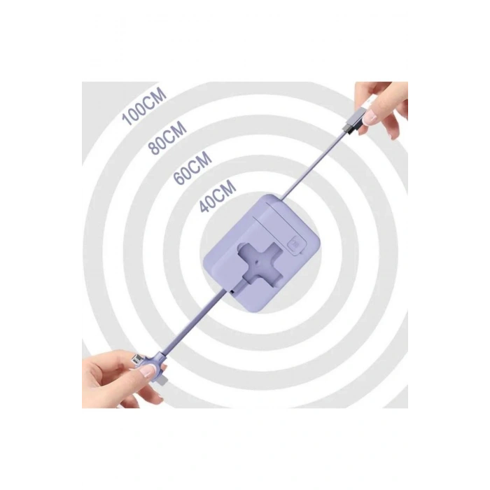 Cep Tipi Telefon Tutuculu Makaralı Uzayıp Kısalabilen 3'ü 1 Arada USB Şarj Kablosu (5324)