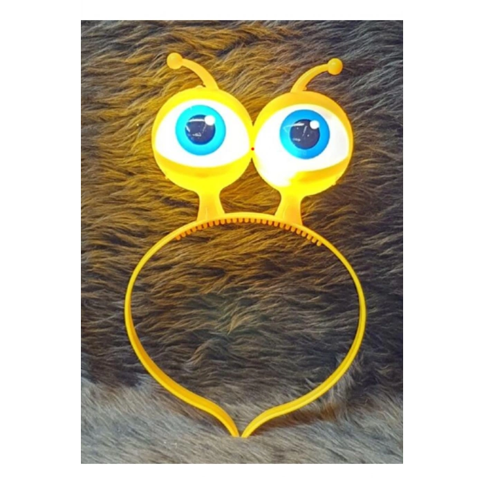 Led Işıklı &amp; Pilli 3 Farklı Modda Yanan Uzaylı Göz Parti Tacı Sarı Renk 18x12 cm (5324)