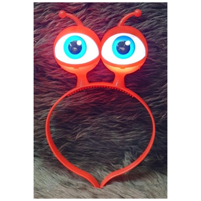 Led Işıklı &amp; Pilli 3 Farklı Modda Yanan Uzaylı Göz Parti Tacı Kırmızı Renk 18x12 cm (532