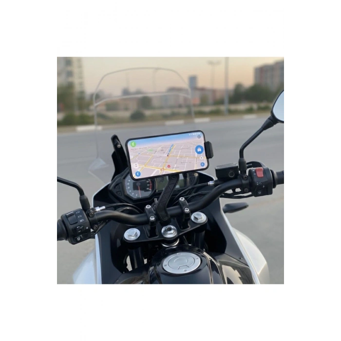 Motosiklet Gidon Telefon Tutucu–360° Döner, Kaymaz Sabitleme Sistemli, Sarsıntı Önleyici Telefon Tut
