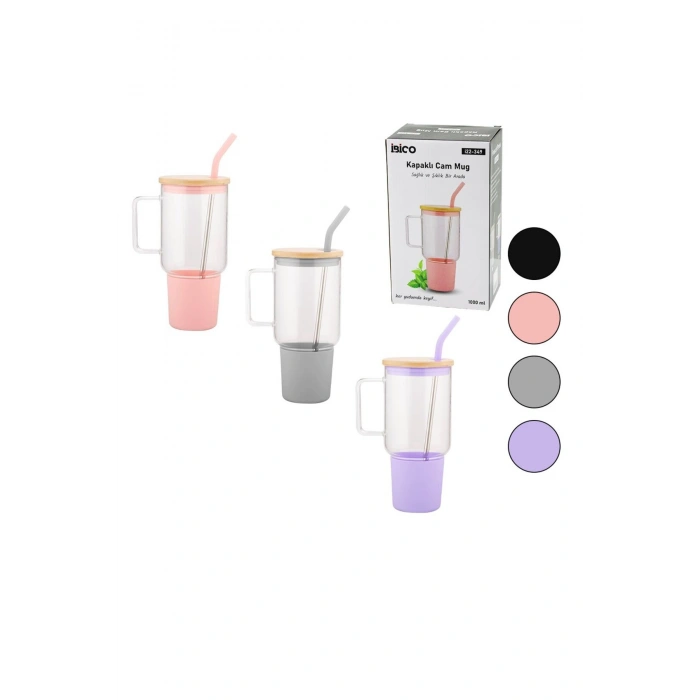 CAM 1000ML MATARA - SULUK BAMBU KAPAK - SIZDIRMAZ SİLİKONLU ÇELİK PİPET KORUYUCU SİLİKON ALTLIK - KI