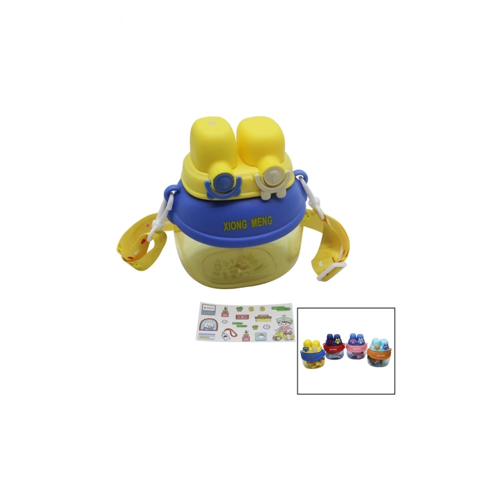 YÜZ MODELİ - 2 KİLİTLİ KAPAK RENKLİ MİKA KRİSTAL SULUK MATARA PİPETLİ - NAYLON ÇANTALI - ASKILI 12