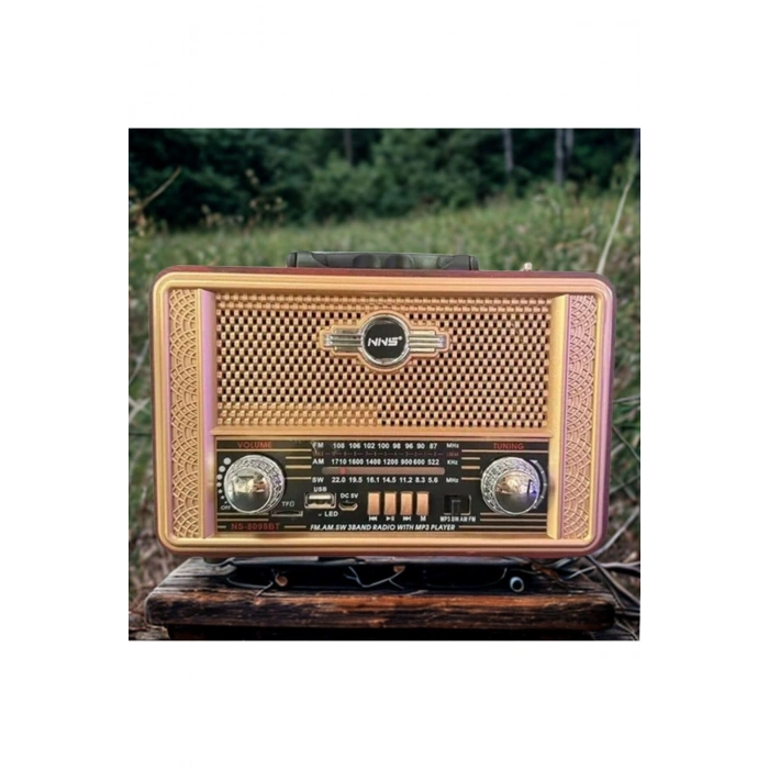 Retro, Nostaljik, Ahşap Tasarım Bluetooth Hoparlörlü, Şarjlı, Taşınabilir Otantik Tasarımlı FM/AM De