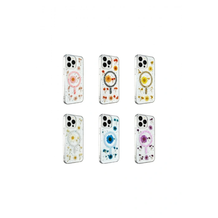 İphone 15 Pro Max Kılıf Daisy Simli Magsafe Kapak - Mor