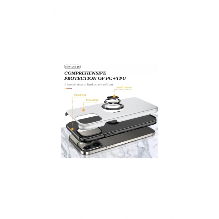 İphone 13 Pro Kılıf Elit Yüzüklü Kapak - Gümüş