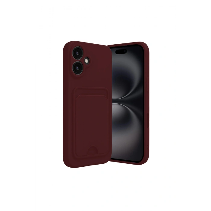 İphone 16 Kılıf Kelvin Kartvizitli Silikon - Bordo