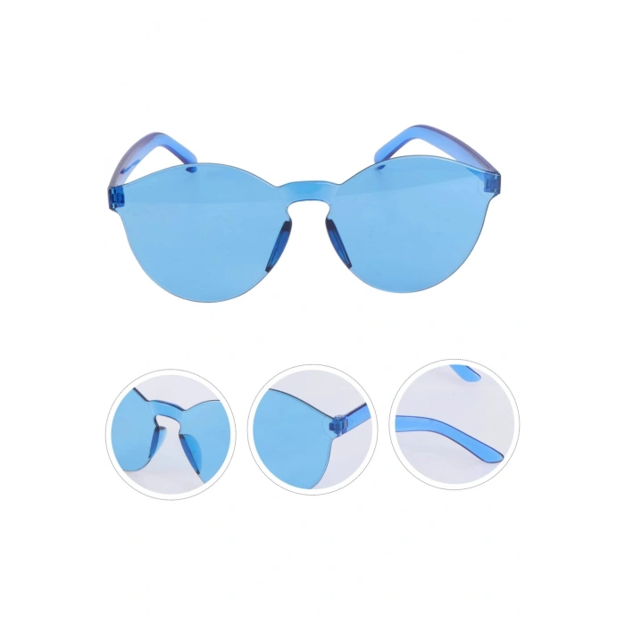 Sert Mika Oval Şekilli Çerçevesiz Mavi Gözl��k Retro Parti 5x14 Cm