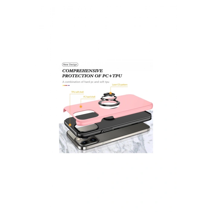İphone 13 Pro Max Kılıf Elit Yüzüklü Kapak - Pembe
