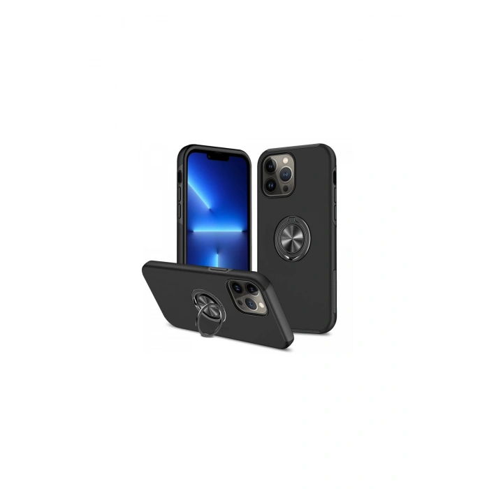 İphone 13 Pro Max Kılıf Elit Yüzüklü Kapak - Siyah