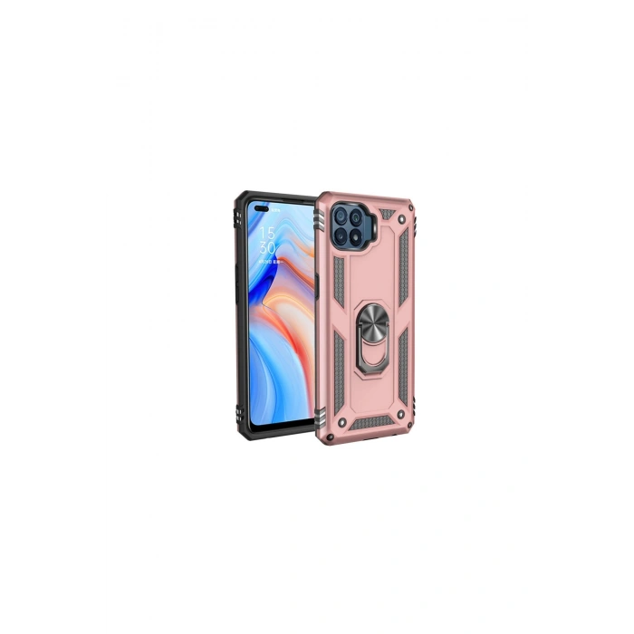 Oppo Reno 4 Lite Kılıf Sofya Yüzüklü Silikon Kapak - Rose