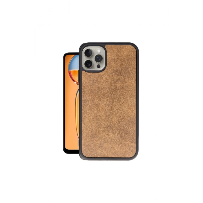 İphone 14 Pro Kılıf Aras Deri Kapak - Taba