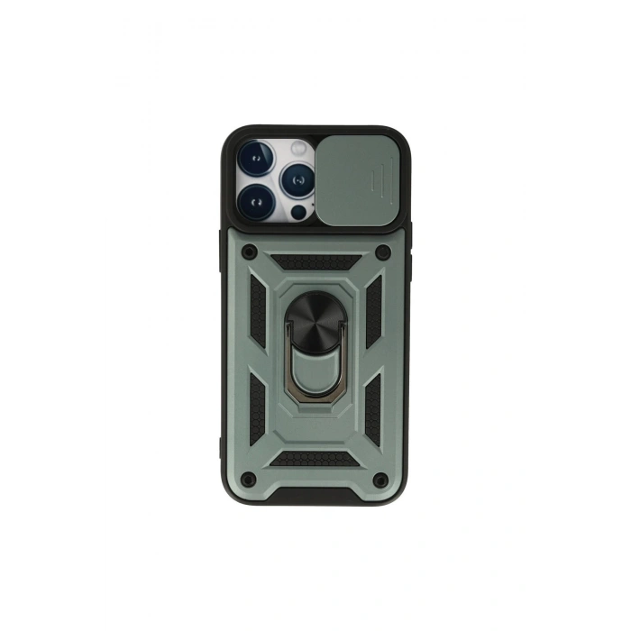 İphone 13 Pro Max Kılıf Pars Lens Yüzüklü Silikon - Yeşil