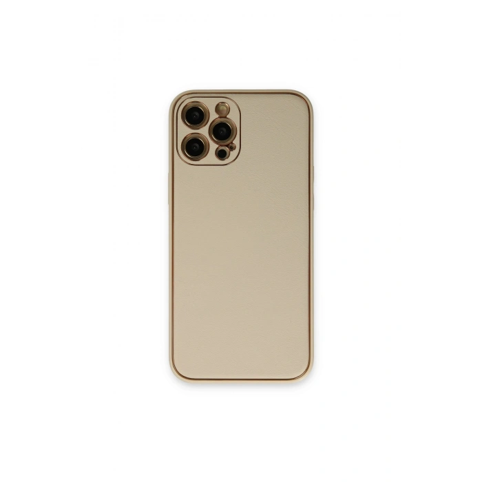 İphone 12 Pro Kılıf Coco Deri Silikon Kapak - Gold