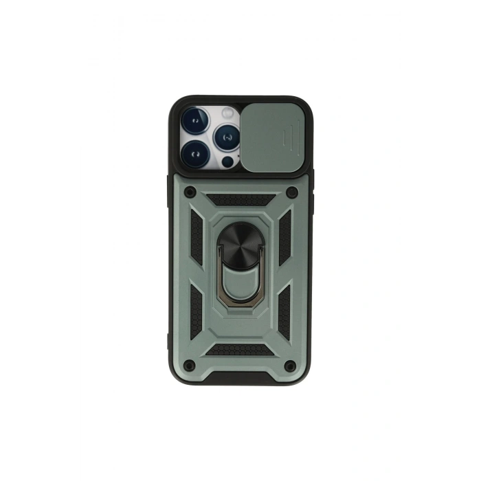 İphone 13 Pro Kılıf Pars Lens Yüzüklü Silikon - Yeşil