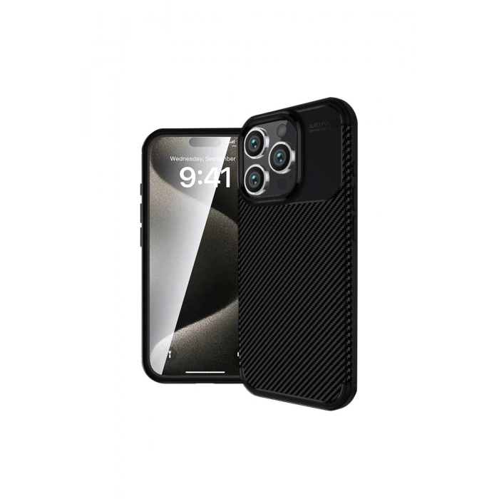 İphone 16 Pro Kılıf Auto Focus Karbon Kapak - Siyah