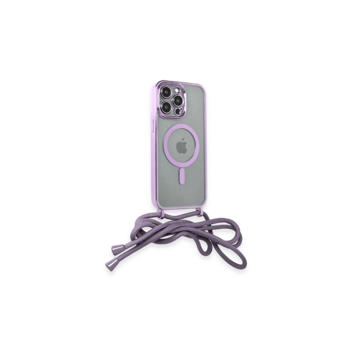 İphone 13 Pro Max Kılıf Divo Lazer Askılı Magsafe Kapak - Lila