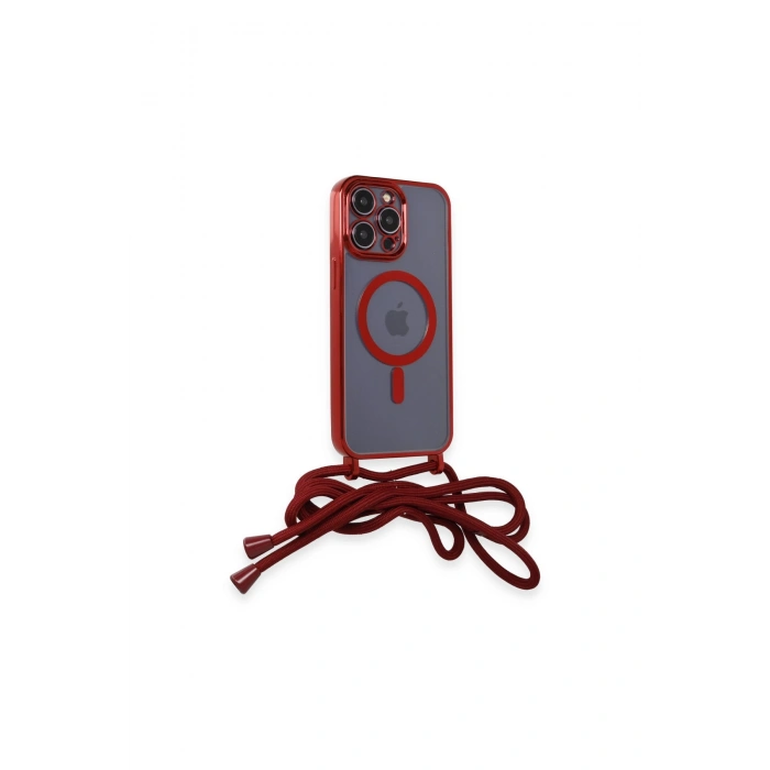 İphone 12 Pro Max Kılıf Divo Lazer Askılı Magsafe Kapak - Kırmızı