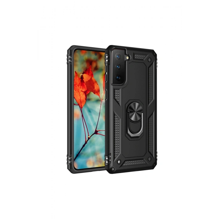 Samsung Galaxy S21 Kılıf Sofya Yüzüklü Silikon Kapak - Siyah