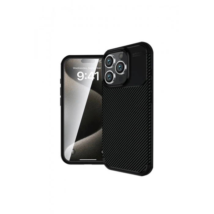 İphone 16 Pro Max Kılıf Auto Focus Karbon Kapak - Siyah