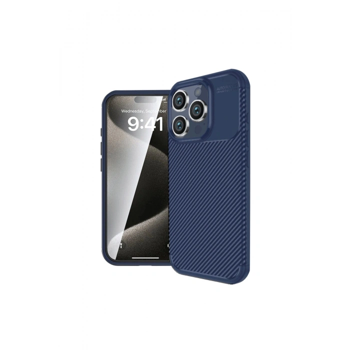 İphone 16 Pro Max Kılıf Auto Focus Karbon Kapak - Lacivert