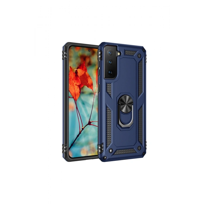 Samsung Galaxy S21 Kılıf Sofya Yüzüklü Silikon Kapak - Lacivert