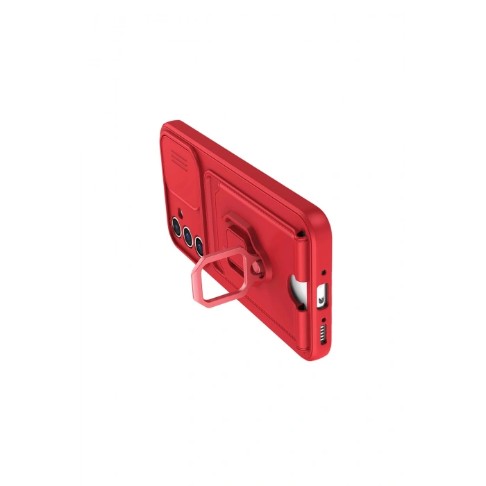 Samsung Galaxy A25 5g Kılıf Zuma Kartvizitli Yüzüklü Silikon - Kırmızı