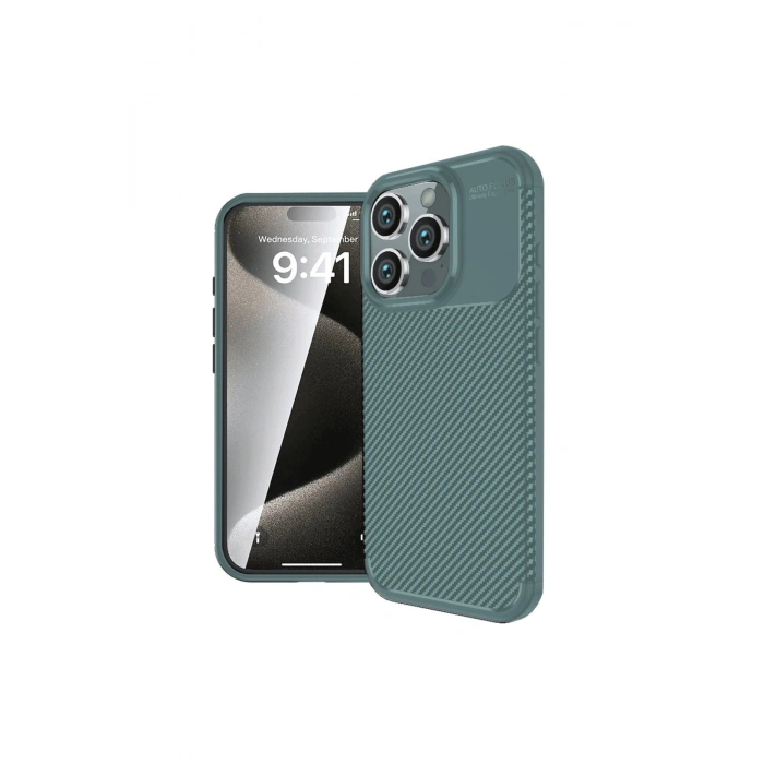 İphone 16 Pro Kılıf Auto Focus Karbon Kapak - Koyu Yeşil