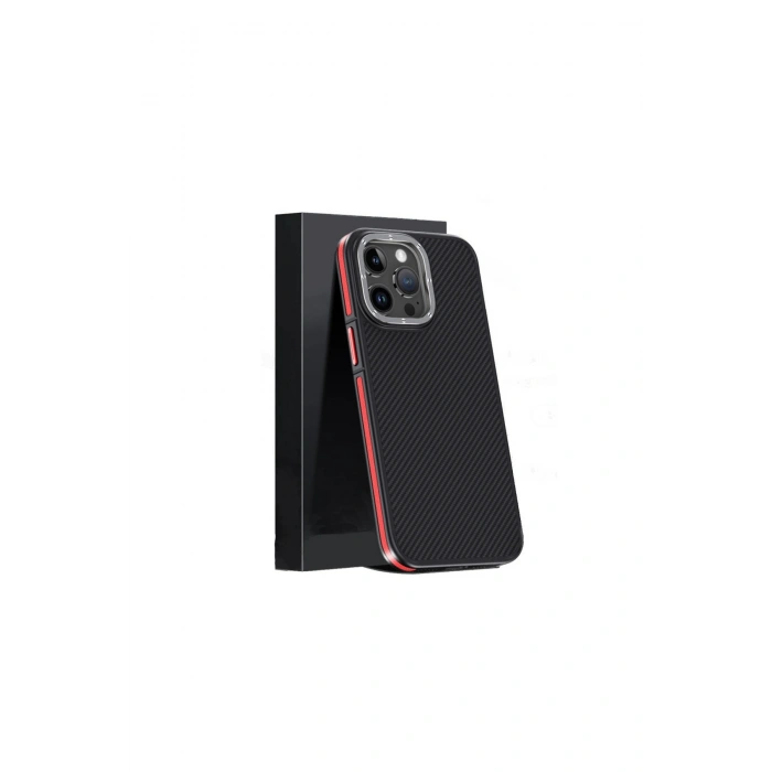 Joko İphone 15 Pro Max Kılıf Aramid 600d Kevlar Karbon Fiber Magsafe Kapak - Kırmızı