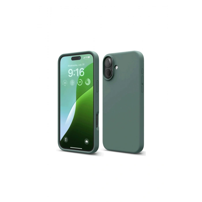 İphone 16 Plus Kılıf Nano İçi Kadife Silikon - Koyu Yeşil