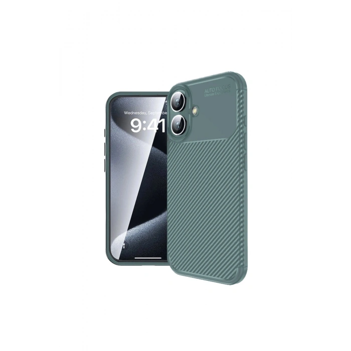 İphone 16 Kılıf Auto Focus Karbon Kapak - Koyu Yeşil