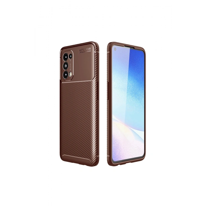 Oppo Reno 5 Kılıf Auto Focus Karbon Kapak - Kahverengi