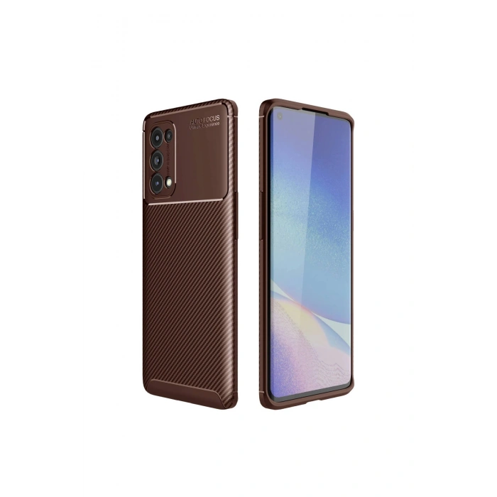 Oppo Reno 5 Pro Kılıf Auto Focus Karbon Kapak - Kahverengi