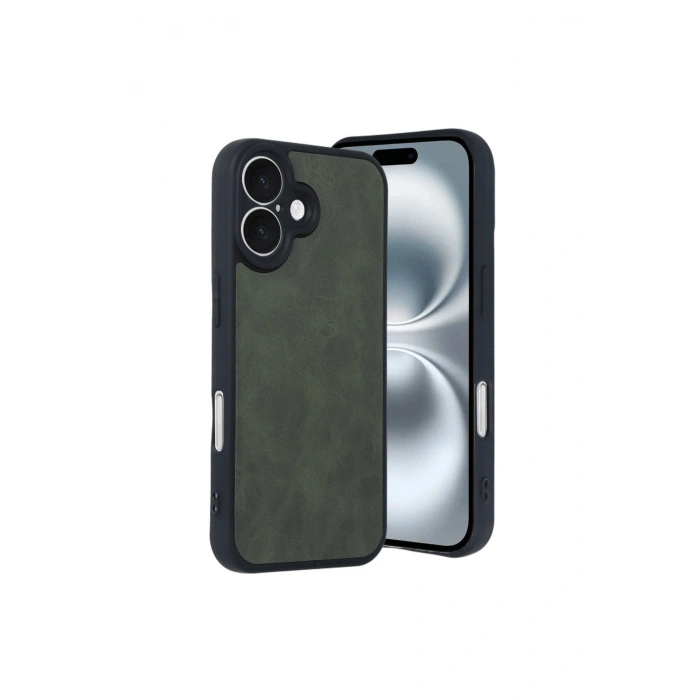 İphone 16 Kılıf Aras Deri Kapak - Koyu Yeşil