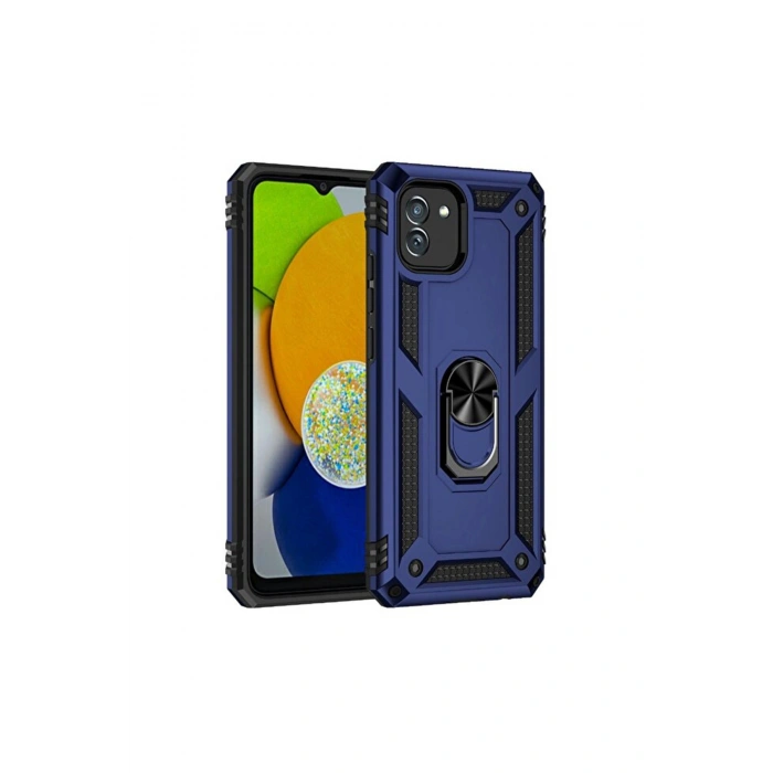 Samsung Galaxy A03 Kılıf Sofya Yüzüklü Silikon Kapak - Lacivert