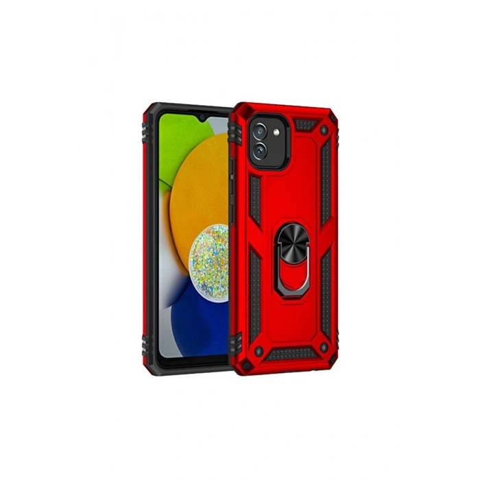 Samsung Galaxy A03 Kılıf Sofya Yüzüklü Silikon Kapak - Kırmızı