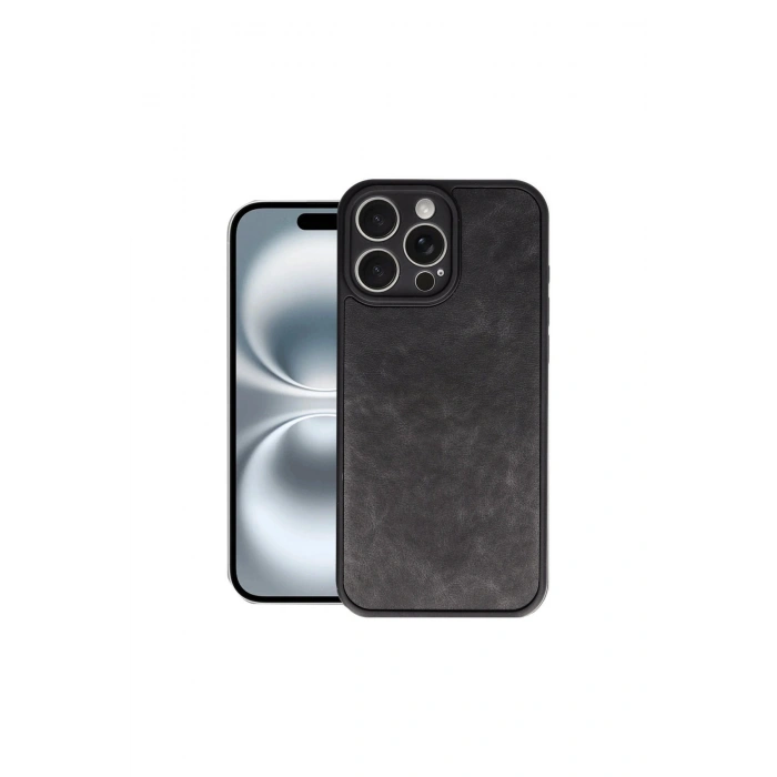İphone 16 Pro Max Kılıf Aras Deri Kapak - Siyah