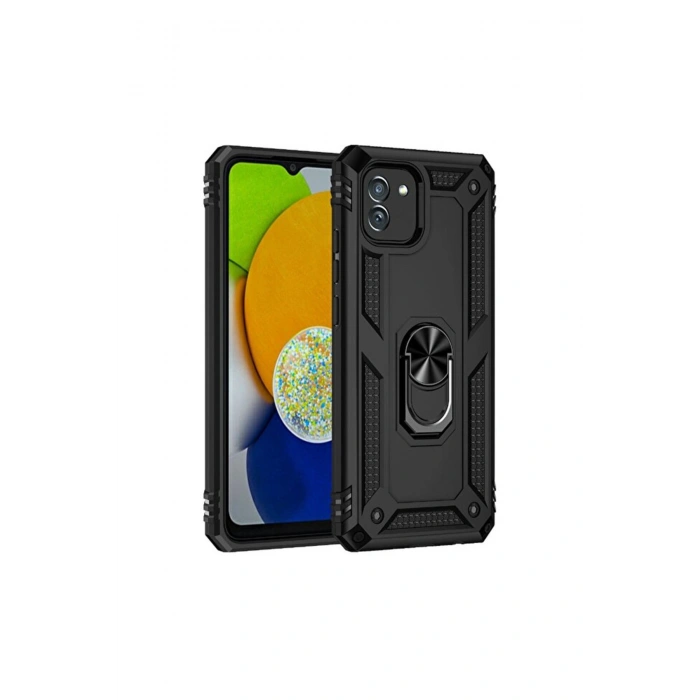 Samsung Galaxy A03 Kılıf Sofya Yüzüklü Silikon Kapak - Siyah