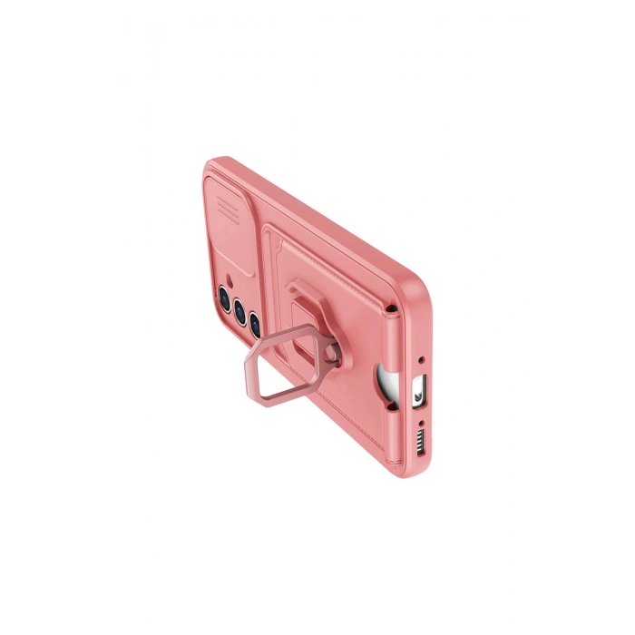 Samsung Galaxy A56 Kılıf Zuma Kartvizitli Yüzüklü Silikon - Pembe